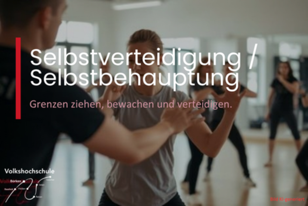 Menschen üben Selbstverteidigung in einem Kursraum mit Spiegeln