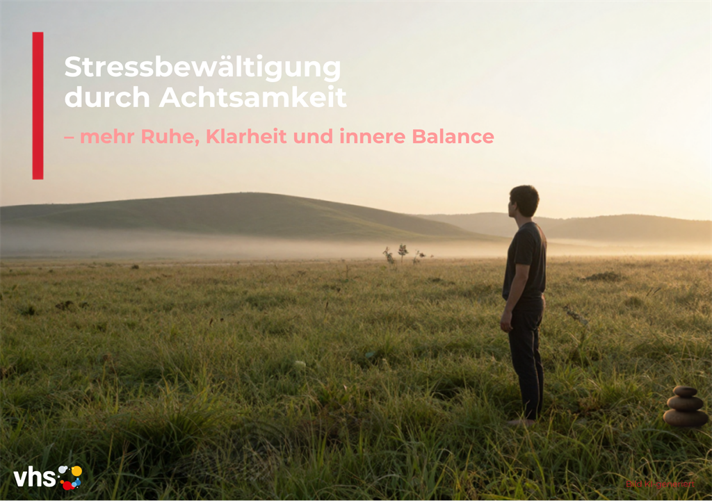 Person steht auf einer Wiese und blickt in die Ferne bei Sonnenaufgang oder Sonnenuntergang