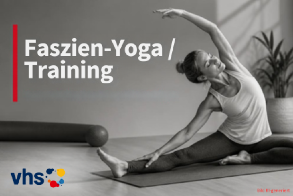 Frau in Sportkleidung sitzt auf Yogamatte und streckt einen Arm seitlich über den Kopf zum ausgestreckten Bein