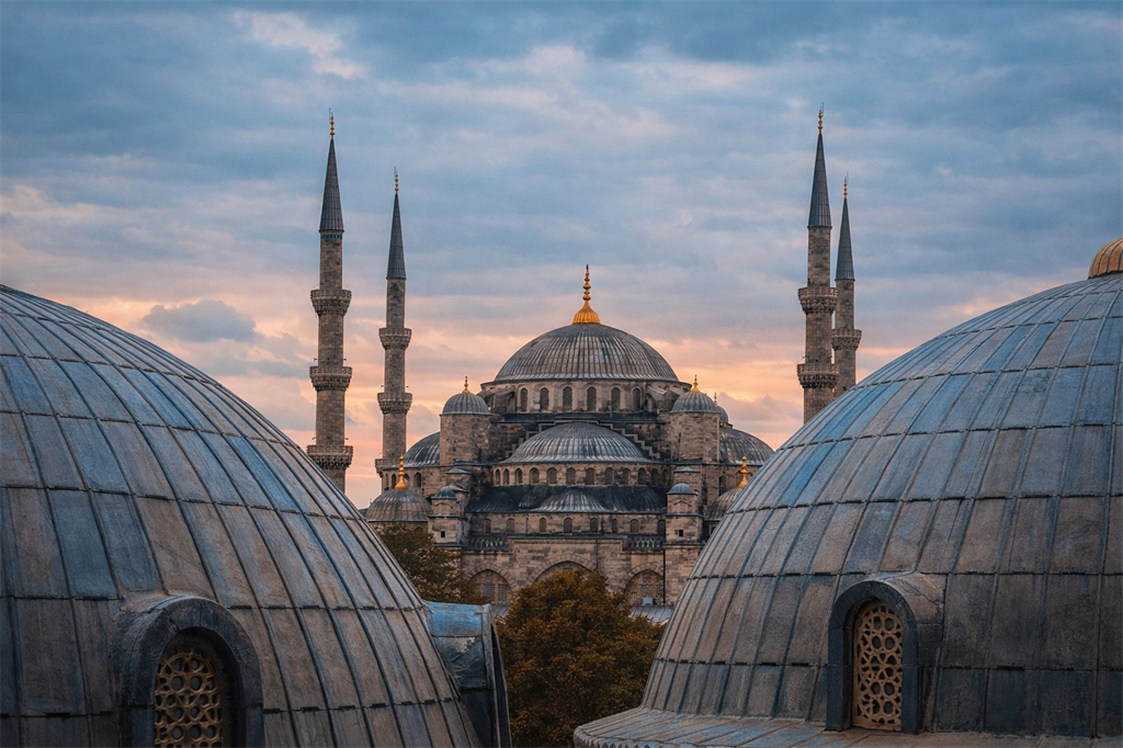 Traditionelle Moschee mit Kuppeln und Minaretten in der Türkei