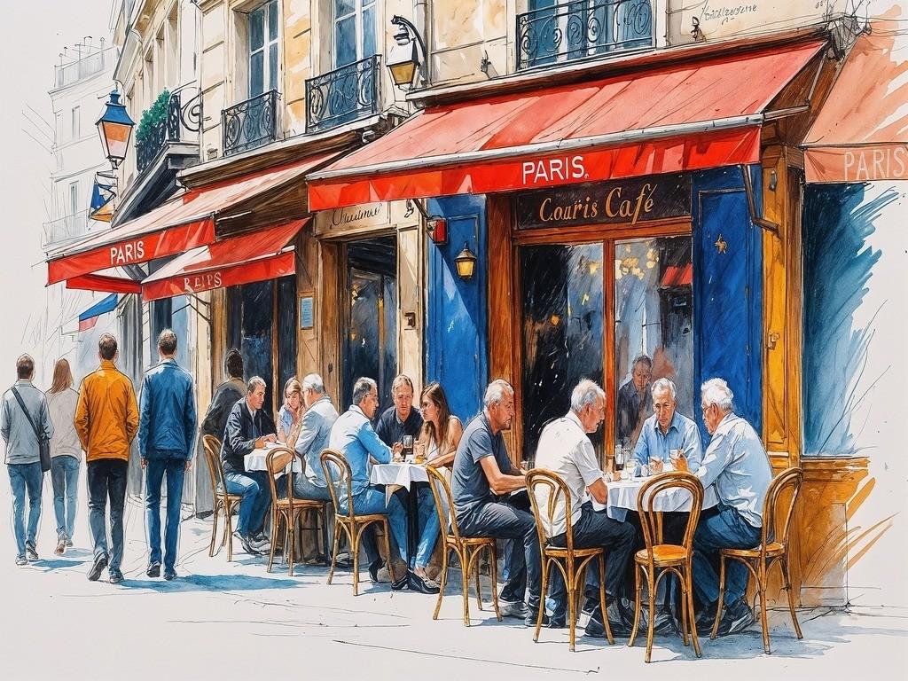 Gezeichnetes Pariser Café mit typisch französischem Ambiente